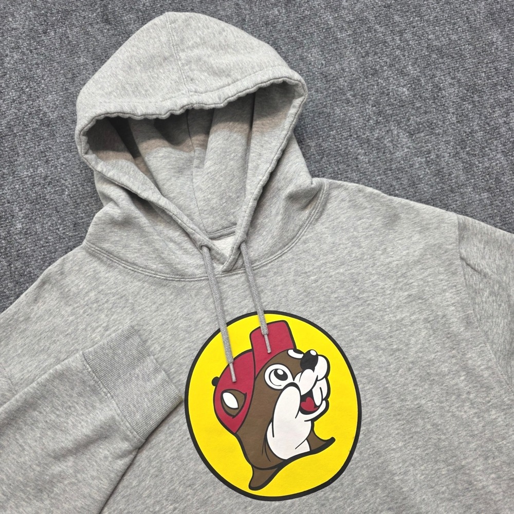 Buc-ees Men's 2XL Heather Gray Graphic Beaver Logo Pullover Hoodie Sweatshirt